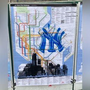 Hand Painted Original New York City Subway Map Artwork -NY Yankees